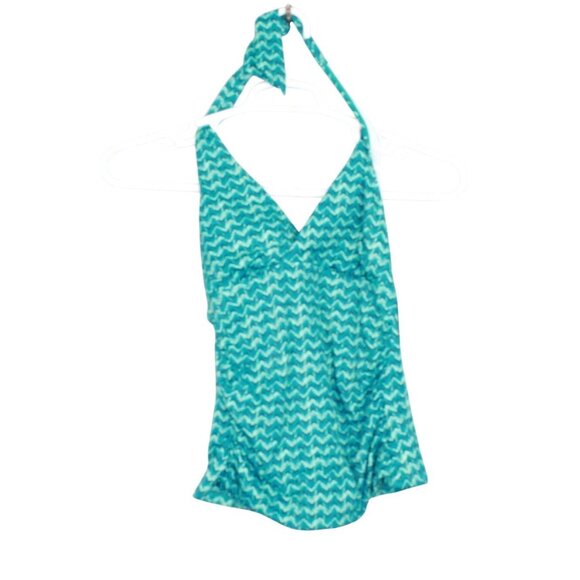 LL Bean Printed Padded Halterneck Swimwear Tankini Top Green Size 4 - Picture 1 of 9
